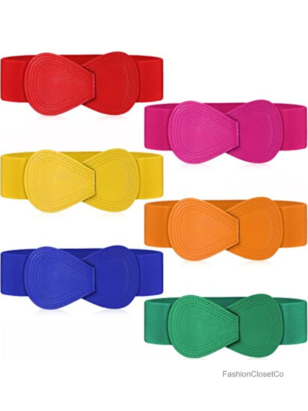 6 Pack Stretch Belts for Women Dresses Wide Elastic Waist Cinch Belt Adjustable